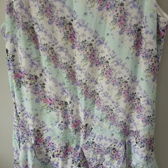 Nina Leonard Size 12 Sleeveless Midi Layered Ruffle Hem Dress Floral Blue Pink - Picture 6 of 16